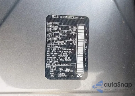 2019 Infiniti Qx50 Luxe from USA, damaged, VIN 3PCAJ5M14KF136878